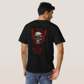 ネオンスカルー - 荒々しく生きろ 決して引かない Tシャツ (裏面フル)