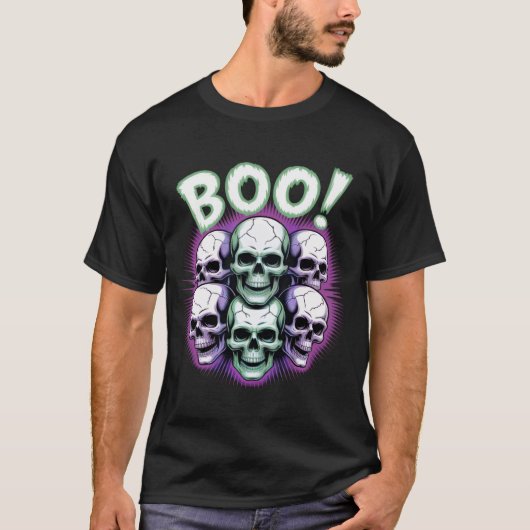 ネオンスカル BOO!|暗闇で光るハロウィンTシャツ Tシャツ (正面)