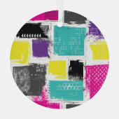 ネオンスクウェアレトロ抽象芸術パターン ガラスオーナメント (裏面)