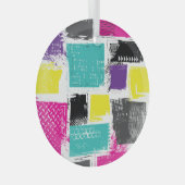 ネオンスクウェアレトロ抽象芸術パターン ガラスオーナメント (正面右)