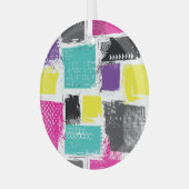 ネオンスクウェアレトロ抽象芸術パターン ガラスオーナメント (正面左)