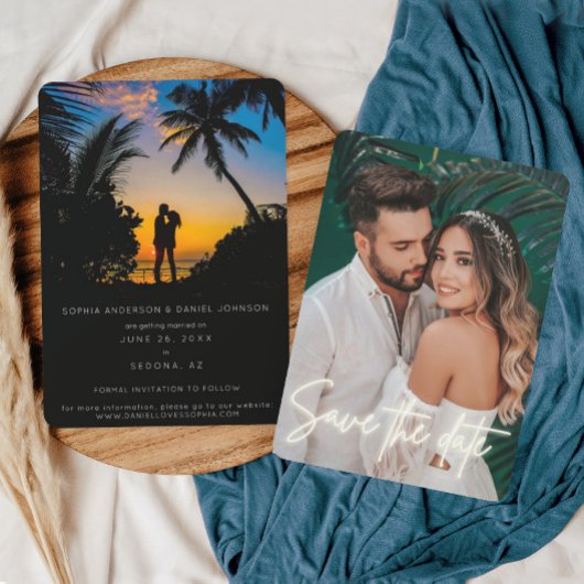 ネオンスクリプト写真の結婚式の日付を保存 セーブザデート