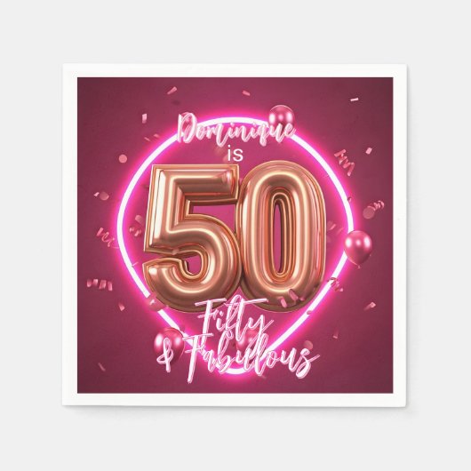 ネオンスタイリッシュグローアップバラ金ゴールド50誕生日 スタンダードカクテルナプキン (正面)