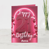 ネオンスタイリッシュピンク白熱［赤熱］光を放つバルーン21歳 カード (正面)