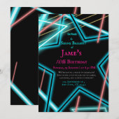 ネオンスター レトロ ユーフォリアスタイル バースデー インビテーション (正面/裏面)