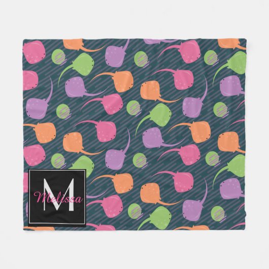 ネオンスティングおもしろいカラフル名前をカスタムする フリースブランケット (正面(横))