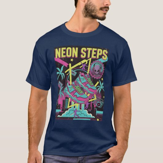 ネオンステップス レトロ スポーツ風 Tシャツ (正面)