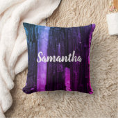 ネオンストライプのピンクと紫の抽象芸術モダン クッション (ブランケット)