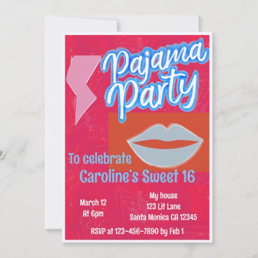 ネオンストライプパジャ名門私立校風のマパーティー誕生日 招待状 (正面)