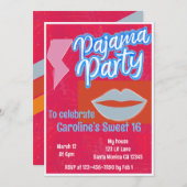 ネオンストライプパジャ名門私立校風のマパーティー誕生日 招待状 (正面/裏面)