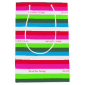 ネオンストライプパーソナライズされた休日 ミディアムペーパーバッグ (正面)