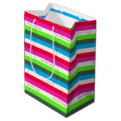 ネオンストライプパーソナライズされた休日 ミディアムペーパーバッグ (裏面アングル)