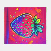 ネオンストロベリポップ・アートのー フリースブランケット (正面(横))