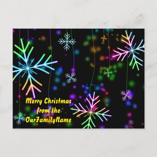ネオンスノーフレークのクリスマスカスタマイズポストカード ポストカード (正面)