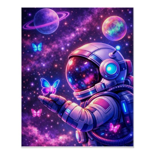 ネオンスペースバタフライギャラクシーアート ポスター (正面)