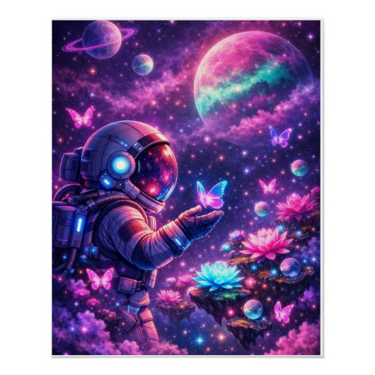 ネオンスペースバタフライ銀河アート ポスター (正面)