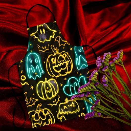 ネオンスポーキー ハロウィン おばけ コウモリ カボチャ パターン エプロン