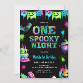 ネオンスポーキー ハロウィン 1歳の誕生日 招待状 (正面)