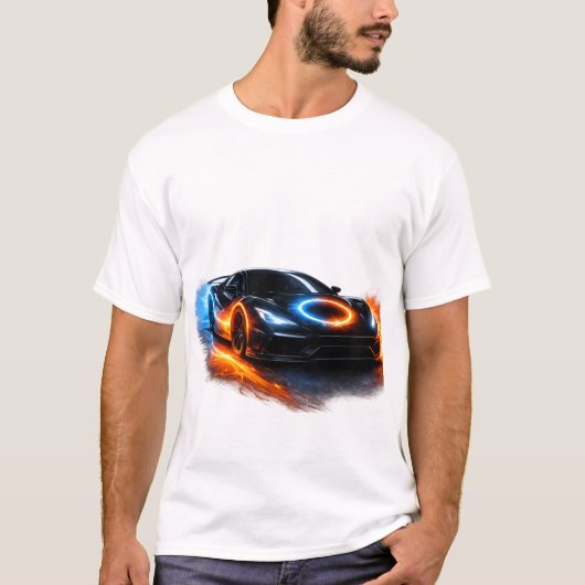 ネオンスポーツカーの炎 Tシャツ (正面)