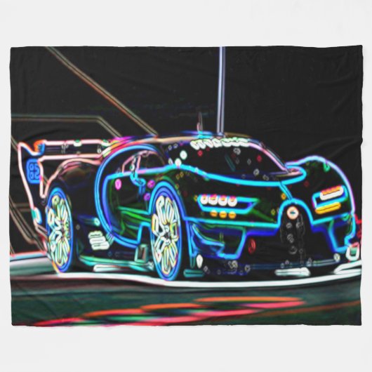 ネオンスポーツ・カーの地下鉄の落書きの芸術 フリースブランケット (正面(横))