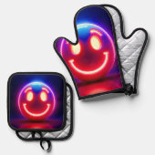 ネオンスマイル：ハッピーグロー 鍋つかみ&鍋敷きセット (正面/裏面)