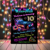 ネオンスリーポバーパジャマパーティー誕生日 招待状