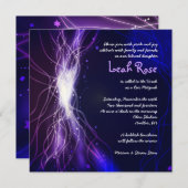 ネオンス白熱［赤熱］光を放つターズバルミツワー招待状パープル 招待状 (正面/裏面)