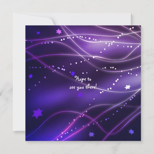 ネオンス白熱［赤熱］光を放つターズバルミツワー招待状パープル 招待状 (裏面)