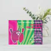 ネオンゼブラ柄ボウリング グローボウルパーティー招待状 招待状 (スタンド正面)