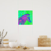 ネオンゼブラ – 緑、青、紫のレトロ ポスター (キッチン)