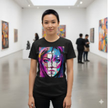 ネオンソウル|抽象的なポップアートの肖像Tシャツ