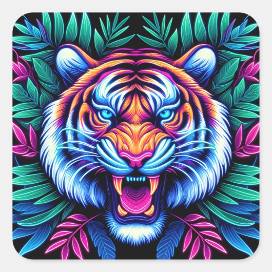 ネオンタイガーとジャングル葉の スクエアシール (正面)