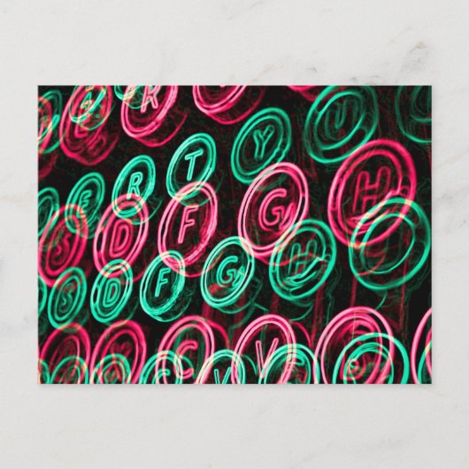 ネオンタイプライターの鍵が閉じる ポストカード (正面)