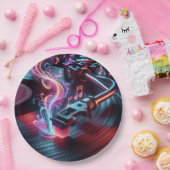 ネオンターンテーブルとレコード ペーパープレート (パーティー)