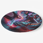 ネオンターンテーブルとレコード ペーパープレート (アングル)