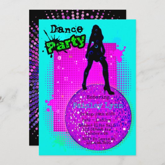 ネオンダンスバースデーパーティー 招待状 (正面/裏面)