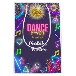 ネオンダンスパーティー誕生日 ミディアムペーパーバッグ