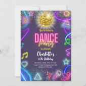 ネオンダンスパーティー誕生日 招待状 (正面)