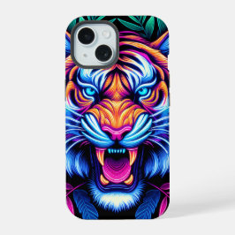 ネオンティガーとジャングルの葉 iPhone 15ケース