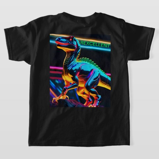 ネオンティレックスの恐竜キッズTシャツ Tシャツ (レイダウン裏面)