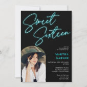 ネオンティール（緑がかった色）ブルーサインおもしろいフォトアーチ甘い16 招待状 (正面)