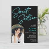 ネオンティール（緑がかった色）ブルーサインおもしろいフォトアーチ甘い16 招待状 (スタンド正面)