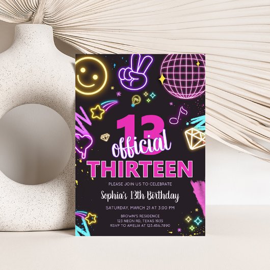 ネオンティーンの13歳誕生日パーティー 招待状
