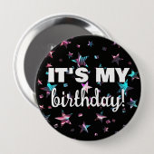 ネオンディスコのレーザー星紙吹雪それが私の誕生日 缶バッジ (正面&裏面)