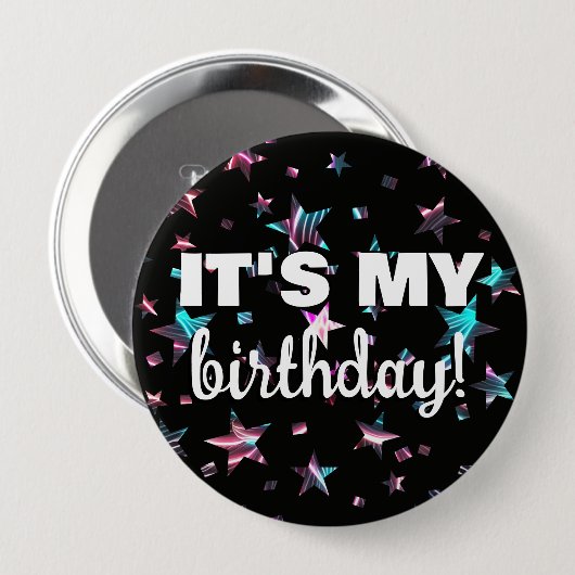 ネオンディスコのレーザー星紙吹雪それが私の誕生日 缶バッジ (正面&裏面)