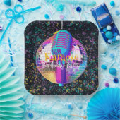 ネオンディスコボールカラオケバースデーパーティー ペーパープレート (パーティー)