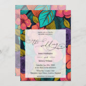 ネオンデザインの結婚式の招待花模様 招待状 (正面/裏面)