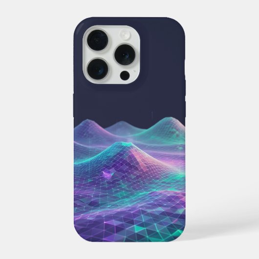 ネオンデジタルマウンテングリッドアート - テクノロジー美学D iPhoneケース (裏面)