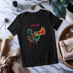 ネオントランペットラインアート 鮮やかミュージカルTシャツ トライブレンドTシャツ