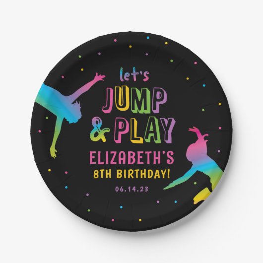 ネオントランポリンパークガールズバースデーパーティー ペーパープレート (正面)